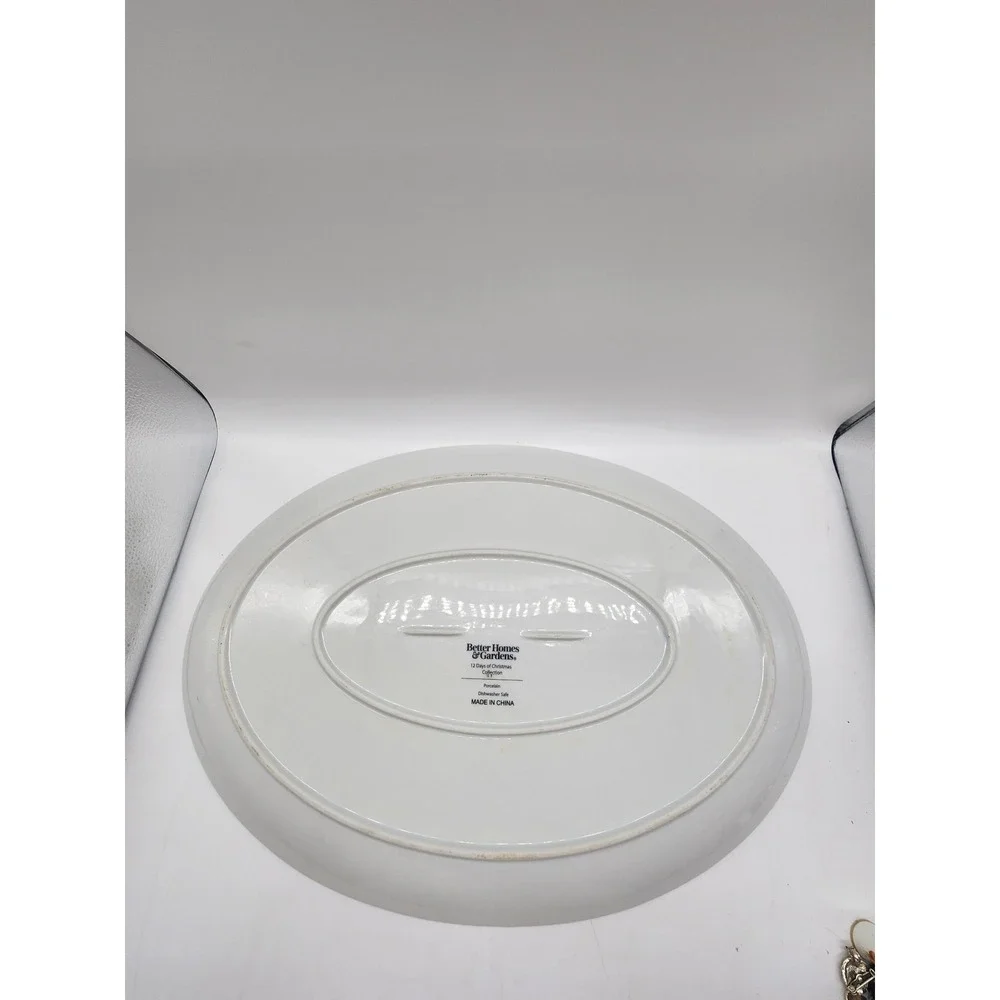 Twelve Days of Christmas Oval Serving Platter Holiday Ceramic Gold Rim White